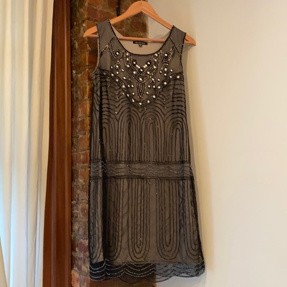 Beaded Black Sleeveless Flapper Dress